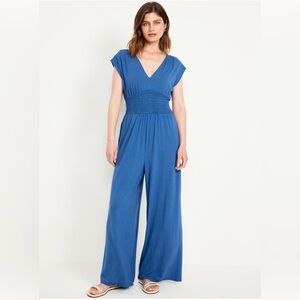 Women’s Waist-Defined Shirred Jumpsuit - Small Petite